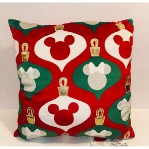 Disney Mickey Minnie Mouse Christmas Ornament Plush Throw Decor 16x16 Red Green